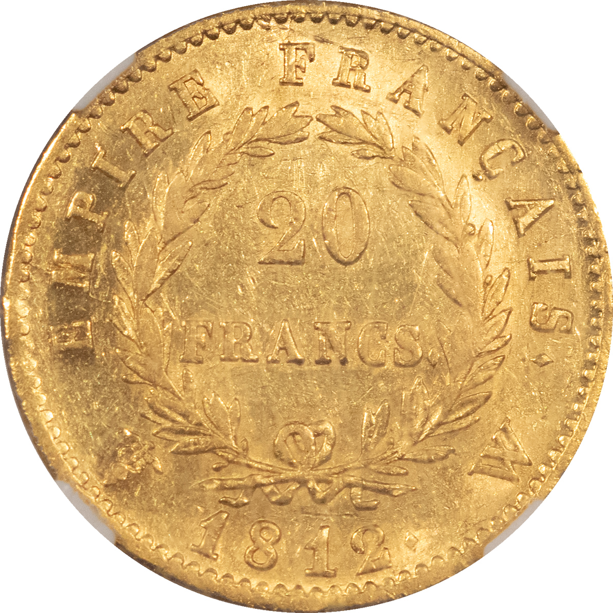 Bullion 1812-W FRANCE GOLD 20 FRANCS, NAPOLEON BONAPARTE EMPEROR – NGC AU-53 Bullion 1812-W FRANCE GOLD 20 FRANCS, NAPOLEON BONAPARTE EMPEROR – NGC AU-53