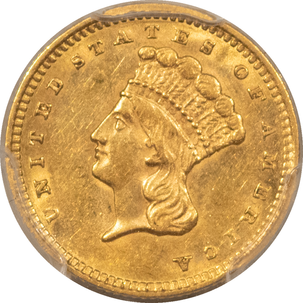 $1 1859 TYPE 3 $1 GOLD DOLLAR – PCGS AU-55, NICE ORIGINAL! $1 1859 TYPE 3 $1 GOLD DOLLAR – PCGS AU-55, NICE ORIGINAL!
