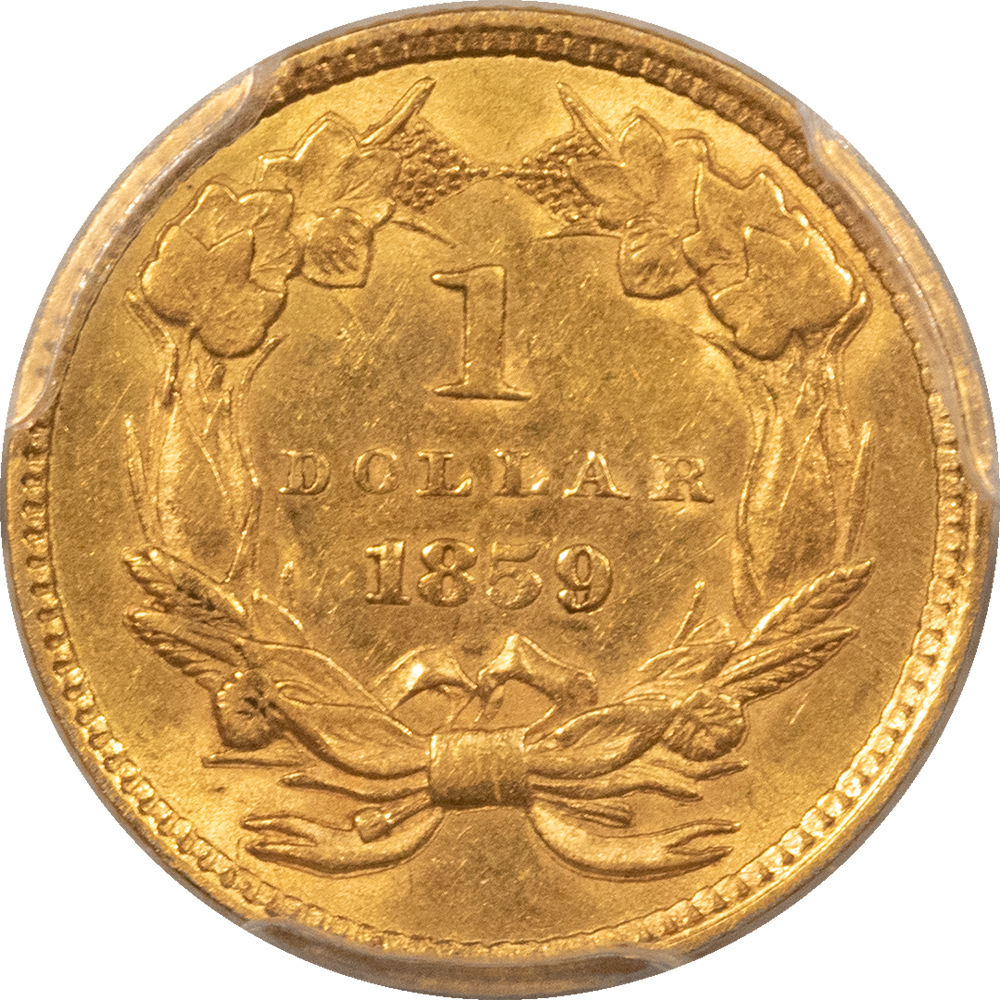 $1 1859 TYPE 3 $1 GOLD DOLLAR – PCGS AU-55, NICE ORIGINAL! $1 1859 TYPE 3 $1 GOLD DOLLAR – PCGS AU-55, NICE ORIGINAL!