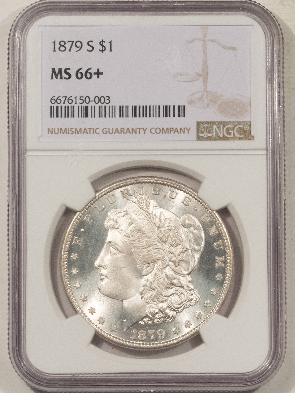 Dollars 1879-S $1 MORGAN DOLLAR – NGC MS-66+, A LUSTROUS WHITE HEADLIGHT! Dollars 1879-S $1 MORGAN DOLLAR – NGC MS-66+, A LUSTROUS WHITE HEADLIGHT!