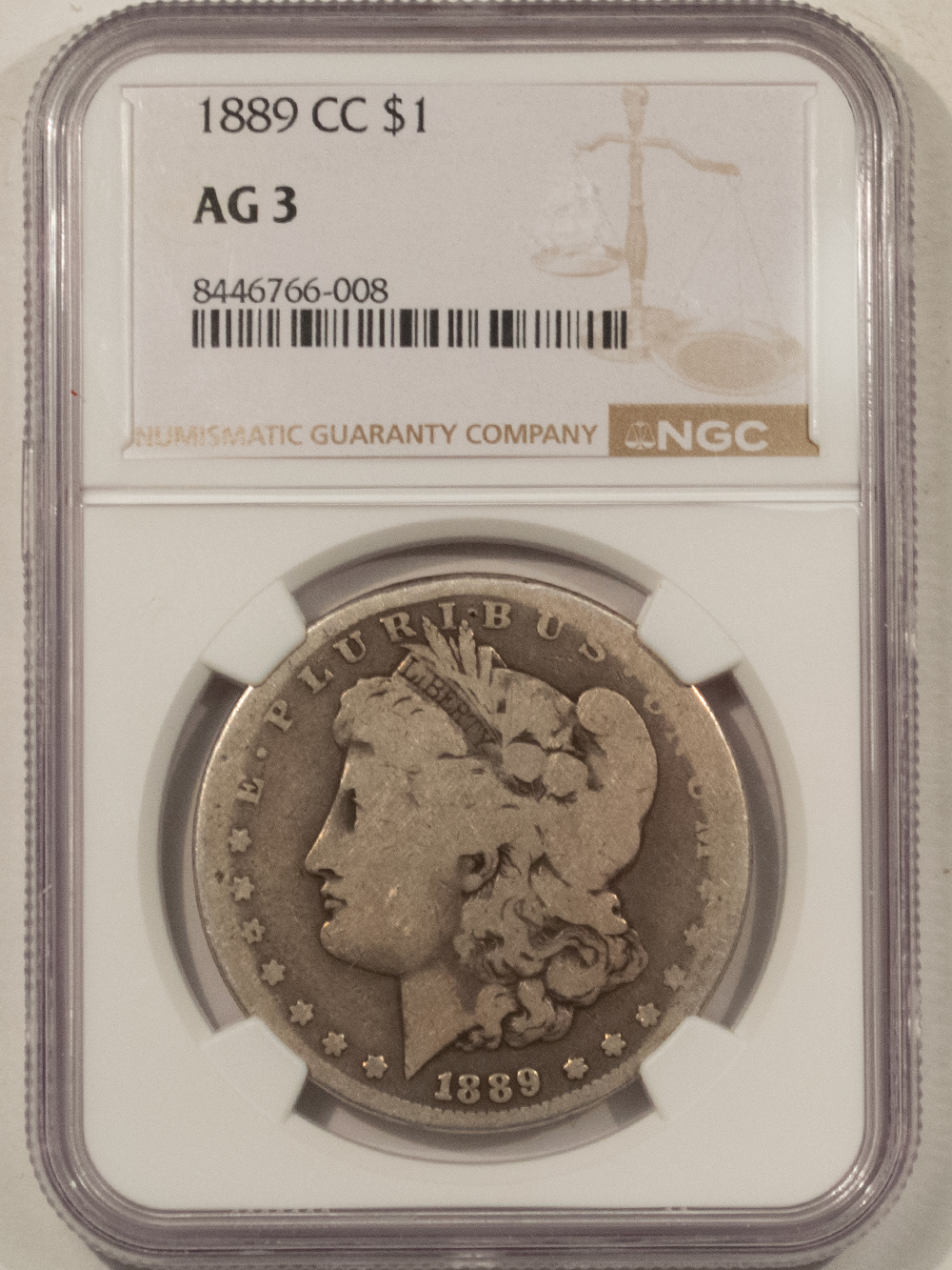 Dollars 1889-CC $1 MORGAN DOLLAR – NGC AU-3, CARSON CITY! Dollars 1889-CC $1 MORGAN DOLLAR – NGC AU-3, CARSON CITY!