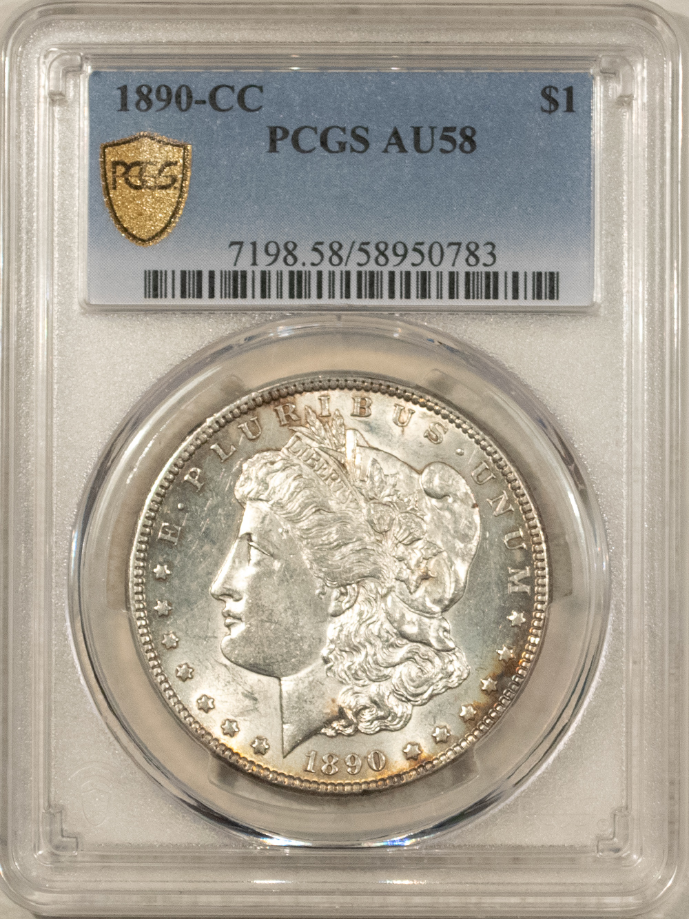 Dollars 1890-CC $1 MORGAN DOLLAR, PCGS AU-58 PQ & LOOKS FULLY UNCIRCULATED, CARSON CITY! Dollars 1890-CC $1 MORGAN DOLLAR, PCGS AU-58 PQ & LOOKS FULLY UNCIRCULATED, CARSON CITY!