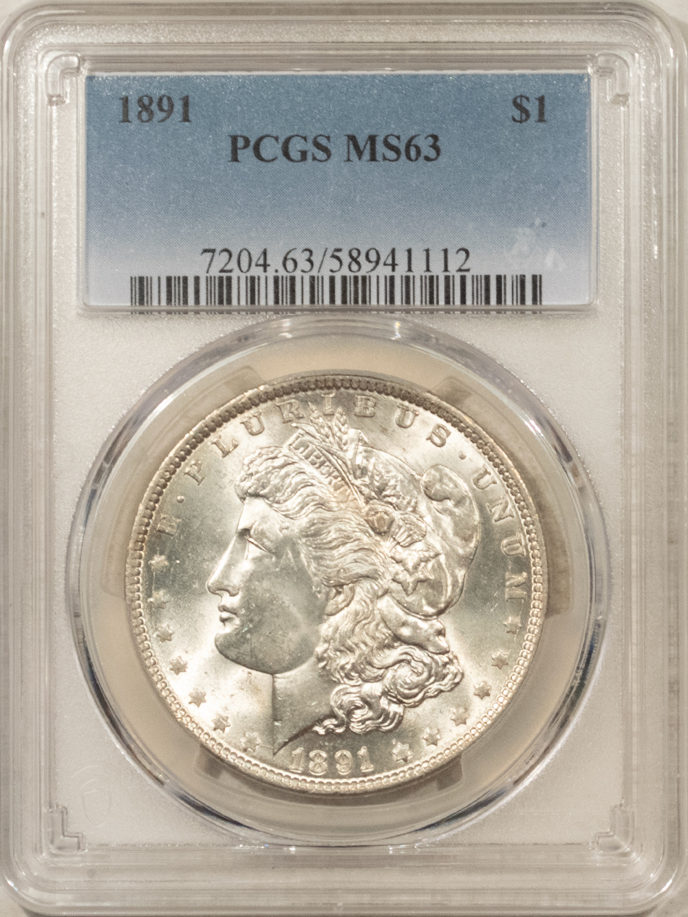 Dollars 1891 $1 MORGAN DOLLAR – PCGS MS-63 BLAST WHITE, BETTER DATE! Dollars 1891 $1 MORGAN DOLLAR – PCGS MS-63 BLAST WHITE, BETTER DATE!