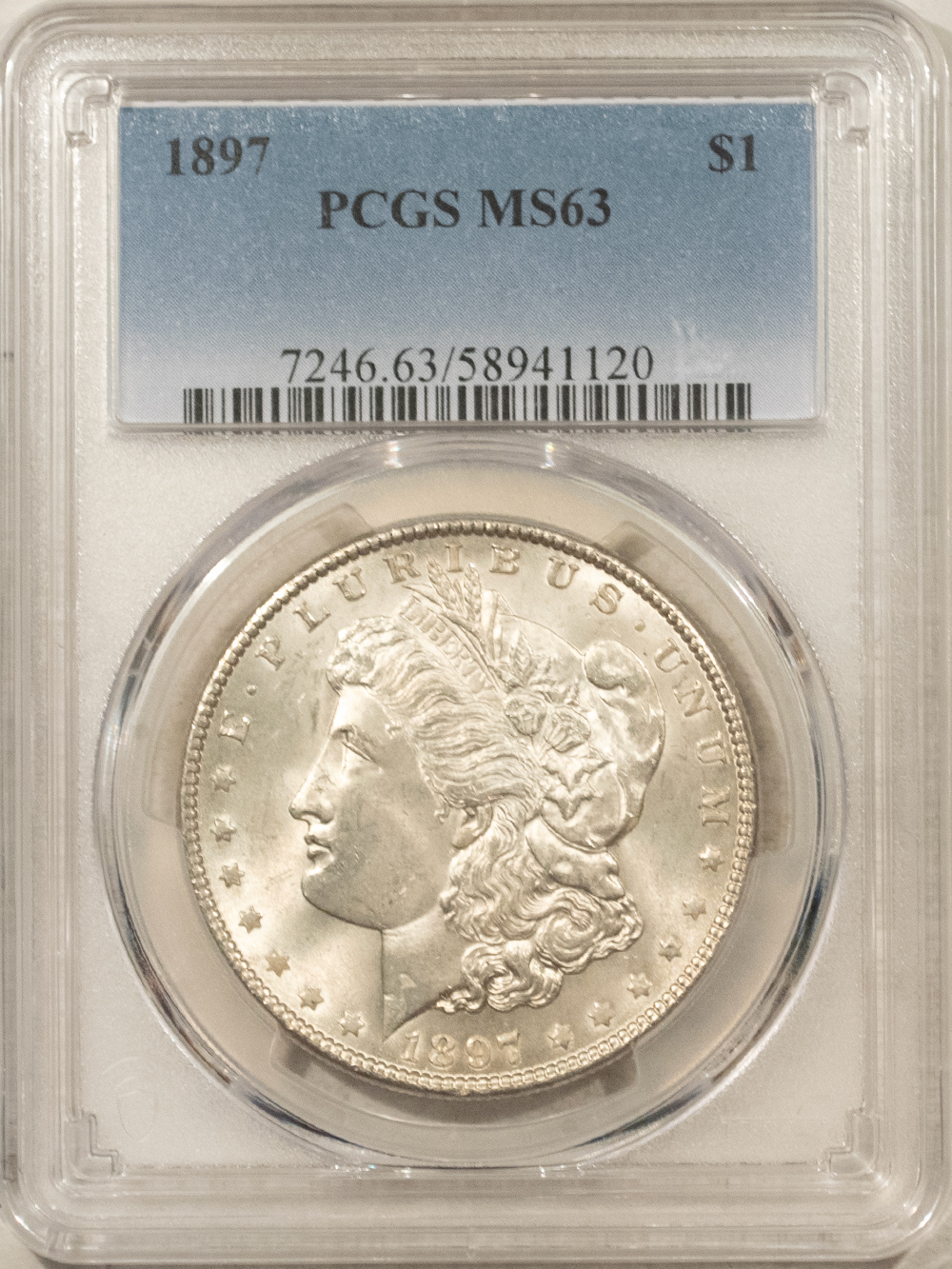 Dollars 1897 $1 MORGAN DOLLAR – PCGS MS-63 CHOICE & PQ! Dollars 1897 $1 MORGAN DOLLAR – PCGS MS-63 CHOICE & PQ!