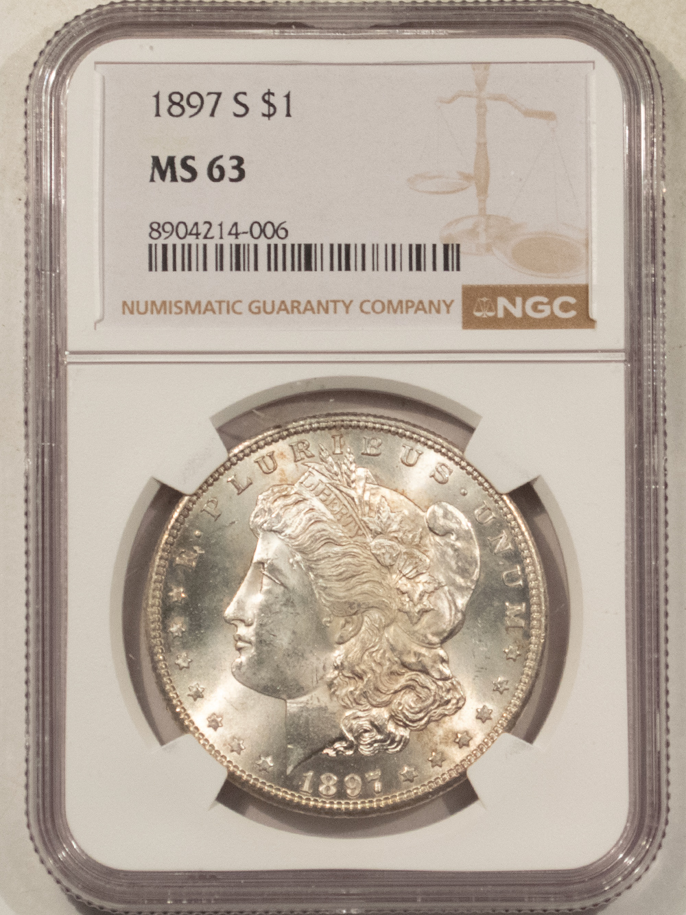 Morgan Dollars 1897-S MORGAN DOLLAR NGC MS-63, FROSTY & CHOICE! Morgan Dollars 1897-S MORGAN DOLLAR NGC MS-63, FROSTY & CHOICE!