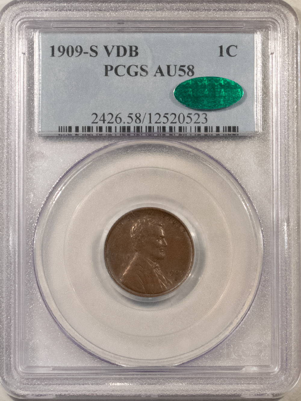 CAC Approved Coins 1909-S VDB LINCOLN CENT – PCGS AU-58, CAC APPROVED! PQ KEY-DATE! CAC Approved Coins 1909-S VDB LINCOLN CENT – PCGS AU-58, CAC APPROVED! PQ KEY-DATE!