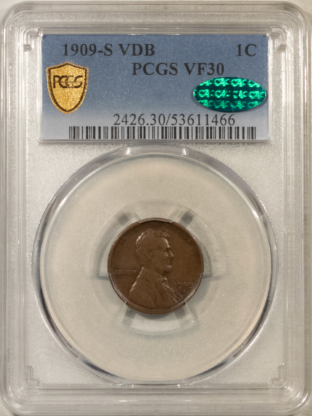CAC Approved Coins 1909-S VDB LINCOLN CENT – PCGS VF-30, CAC APPROVED! CAC Approved Coins 1909-S VDB LINCOLN CENT – PCGS VF-30, CAC APPROVED!