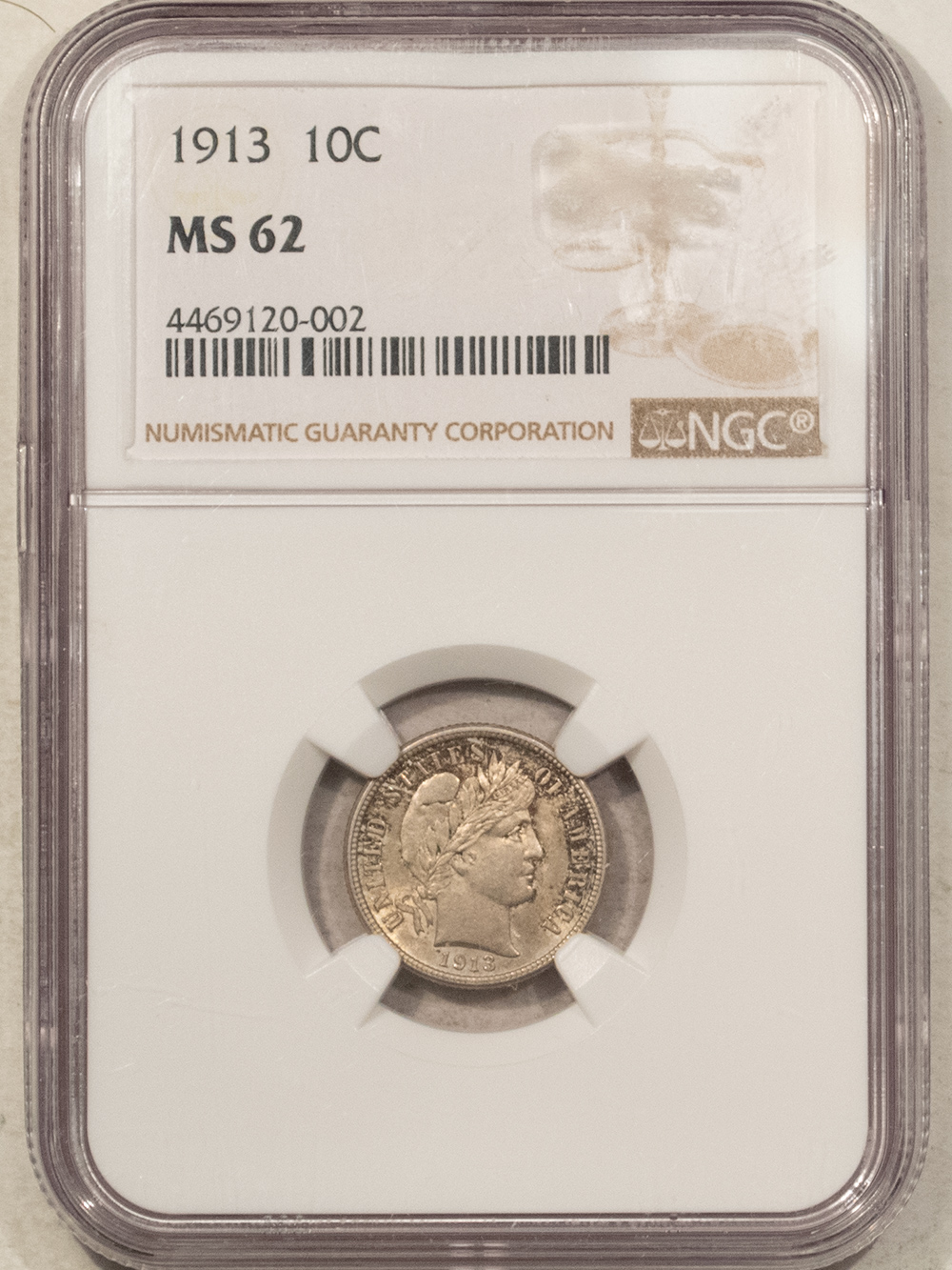Barber Dimes 1913 BARBER DIME – NGC MS-62, PLEASING! Barber Dimes 1913 BARBER DIME – NGC MS-62, PLEASING!
