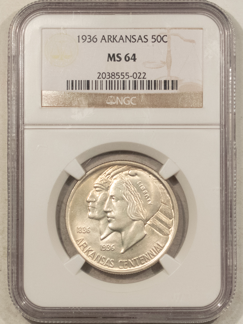 Early Commems 1936 ARKANSAS COMMEMORATIVE HALF DOLLAR – NGC MS-64 Early Commems 1936 ARKANSAS COMMEMORATIVE HALF DOLLAR – NGC MS-64