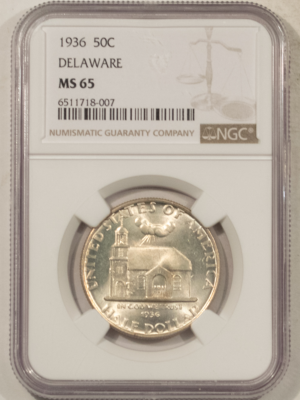 Early Commems 1936 DELAWARE COMMEMORATIVE HALF DOLLAR – NGC MS-65, LOOKS 66+ PREMIUM QUALITY! Early Commems 1936 DELAWARE COMMEMORATIVE HALF DOLLAR – NGC MS-65, LOOKS 66+ PREMIUM QUALITY!