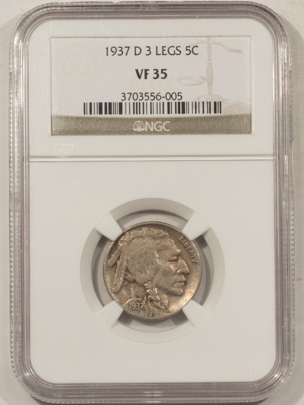 Buffalo Nickels 1937-D 3 LEGS BUFFALO NICKEL – NGC VF-35, POPULAR KEY-DATE, STRONG DETAIL! Buffalo Nickels 1937-D 3 LEGS BUFFALO NICKEL – NGC VF-35, POPULAR KEY-DATE, STRONG DETAIL!