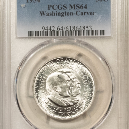 Early Commems 1954 WASHINGTON-CARVER COMMEMORATIVE HALF DOLLAR – PCGS MS-64, WHITE & PQ!