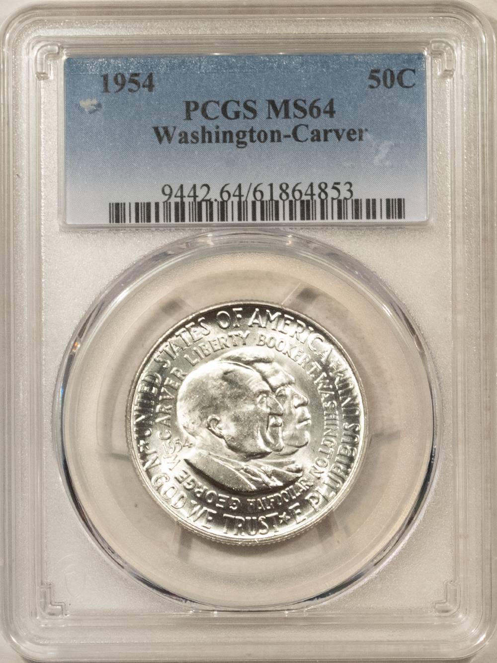 Early Commems 1954 WASHINGTON-CARVER COMMEMORATIVE HALF DOLLAR – PCGS MS-64, WHITE & PQ! Early Commems 1954 WASHINGTON-CARVER COMMEMORATIVE HALF DOLLAR – PCGS MS-64, WHITE & PQ!