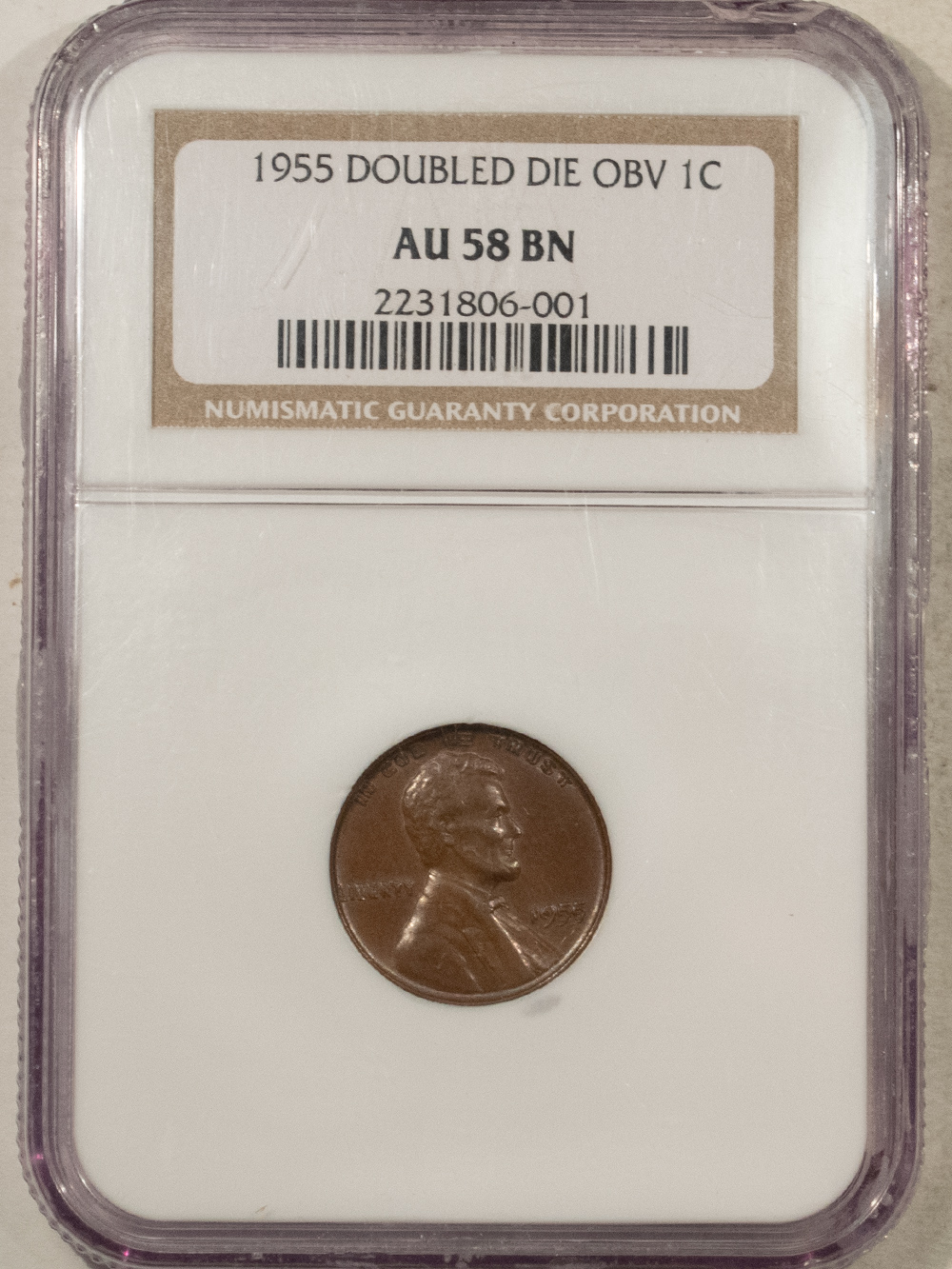 Lincoln Cents (Wheat) 1955 DOUBLED DIE OBVERSE LINCOLN CENT – NGC AU-58 BN, LOOKS UNC, FRESH & PQ! Lincoln Cents (Wheat) 1955 DOUBLED DIE OBVERSE LINCOLN CENT – NGC AU-58 BN, LOOKS UNC, FRESH & PQ!