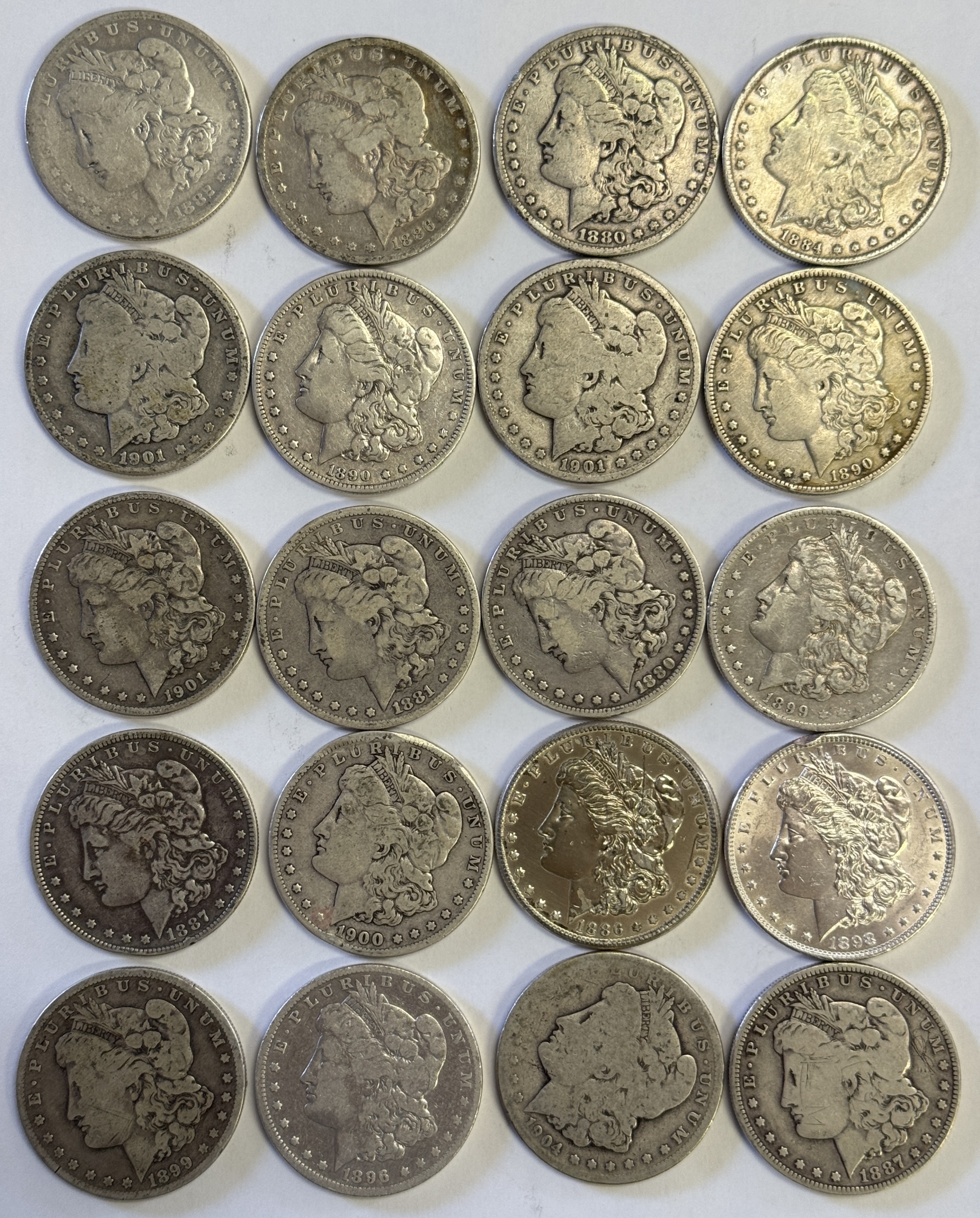 Dollars PRE 1921 MORGAN DOLLAR 20 COIN ROLL – CIRCULATED WITH ISSUES! MIXED DATES Dollars PRE 1921 MORGAN DOLLAR 20 COIN ROLL – CIRCULATED WITH ISSUES! MIXED DATES