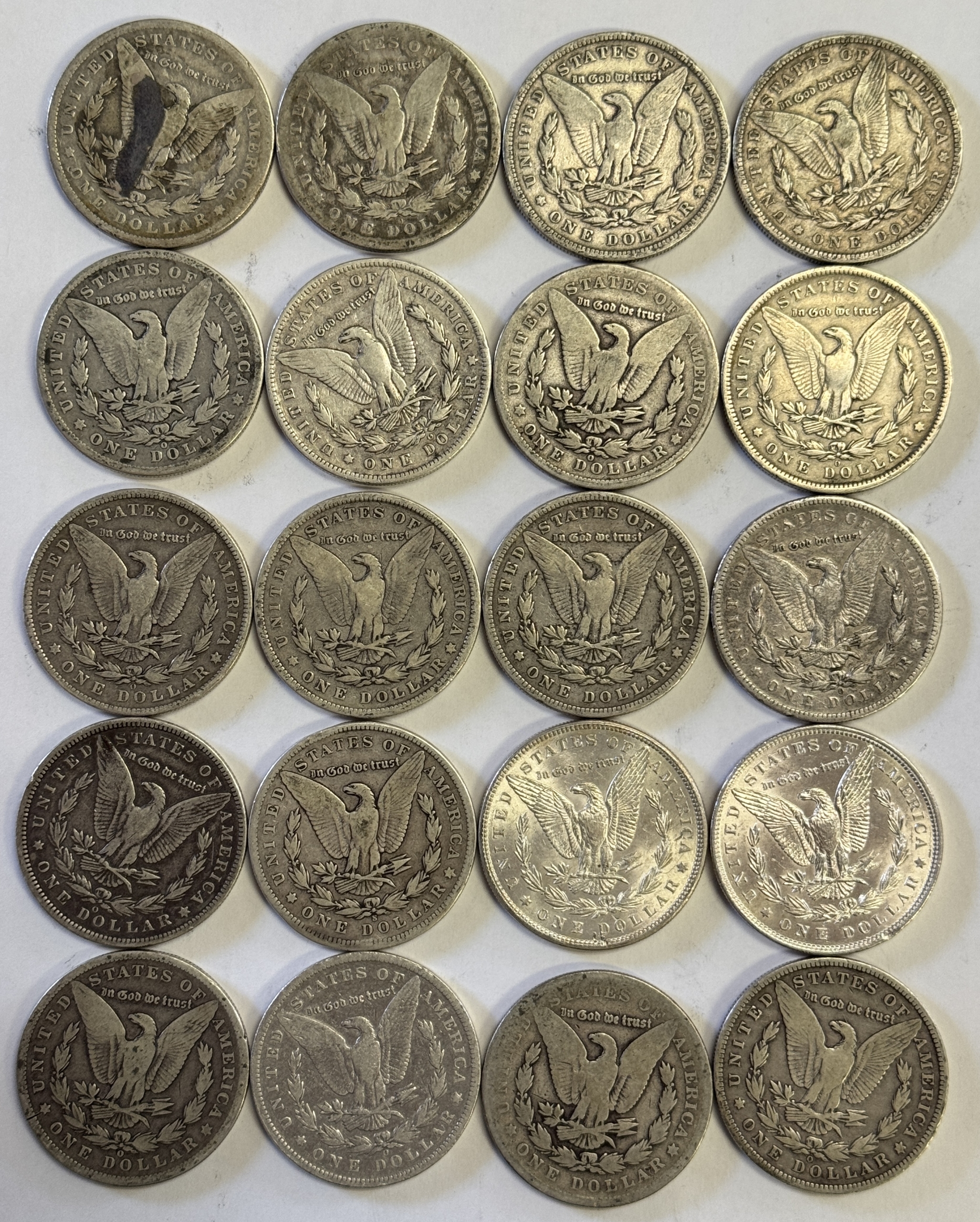 Dollars PRE 1921 MORGAN DOLLAR 20 COIN ROLL – CIRCULATED WITH ISSUES! MIXED DATES Dollars PRE 1921 MORGAN DOLLAR 20 COIN ROLL – CIRCULATED WITH ISSUES! MIXED DATES