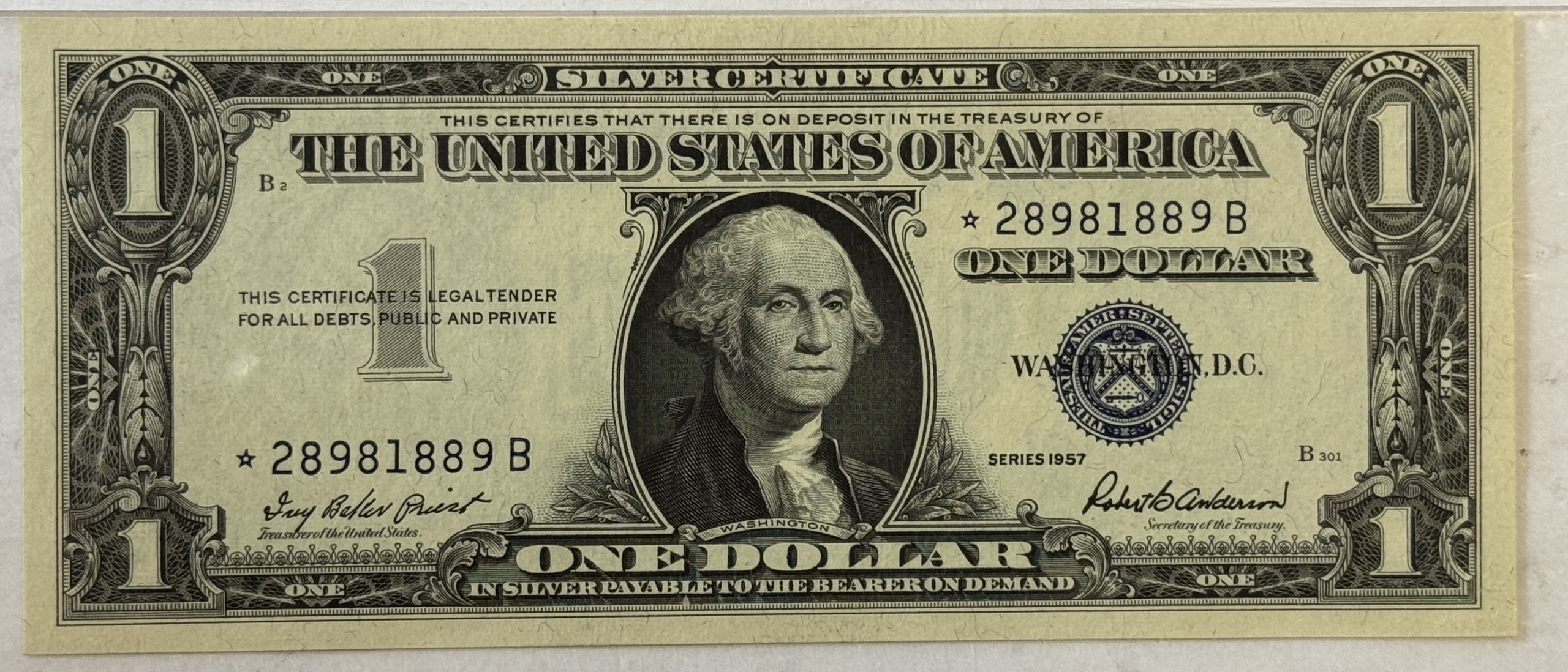 New Store Items 1957 $1 SILVER CERTIFICATE STAR NOTE FR#1619* – PMG SUPERB GEM UNC 67, EPQ! New Store Items 1957 $1 SILVER CERTIFICATE STAR NOTE FR#1619* – PMG SUPERB GEM UNC 67, EPQ!