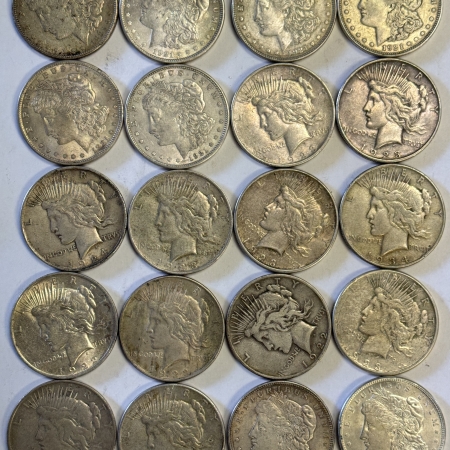 Dollars 1921 MORGAN & MIXED PEACE DOLLARS, 20 COIN ROLL – HIGH GRADE CIRCULATED EXAMPLES