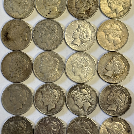 Dollars 1921 MORGAN & MIXED PEACE DOLLARS, 20 COIN FULL ROLL – CULL WITH ISSUES!