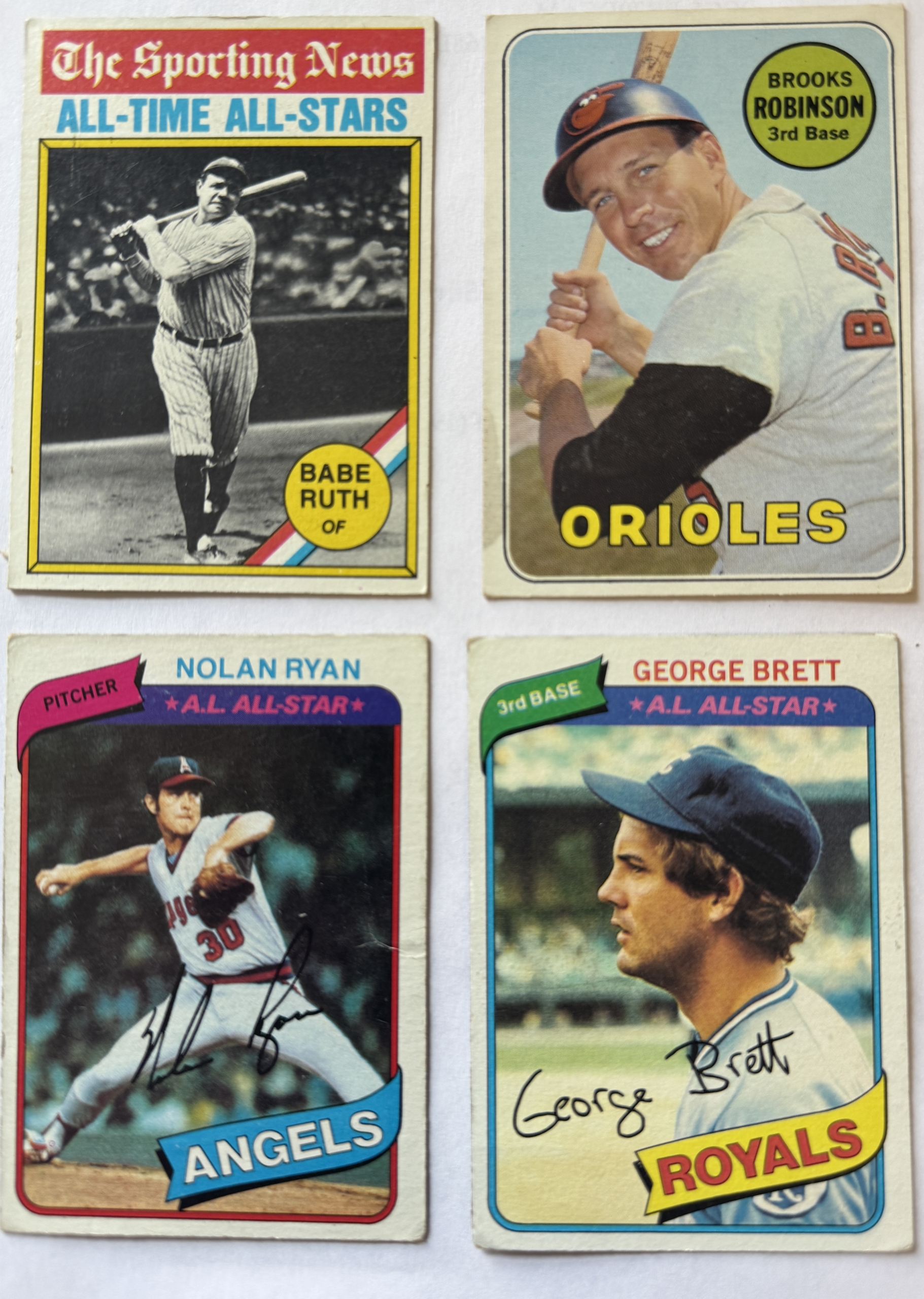 New Store Items 1969-1980 TOPPS BASEBALL HOF 4 CARD LOT BROOKS ROBINSON, NOLAN RYAN, BRETT, RUTH New Store Items 1969-1980 TOPPS BASEBALL HOF 4 CARD LOT BROOKS ROBINSON, NOLAN RYAN, BRETT, RUTH